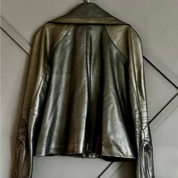 L.A.M.B. Black Leather Wool Lined Biker Jacket with Gunmetal Detail - Picture 12 of 14